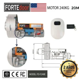 KIT MOTOR AMERICANO PUERTA ENROLLABLE 20M2 HASTA 240KG – FORTEDOOR